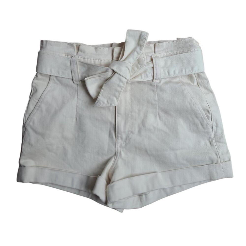 Express Super High Rise Paperbag Shorts Women's Size 4 Ivory Cream Belted Cuffed